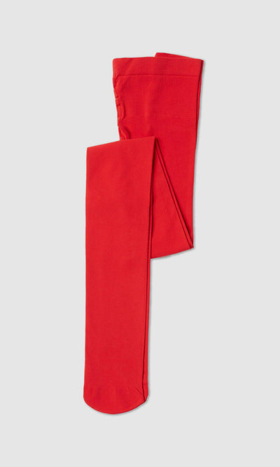 Plümo- Sharp Red Tights semi-opaque, neatly folded on a light gray background.