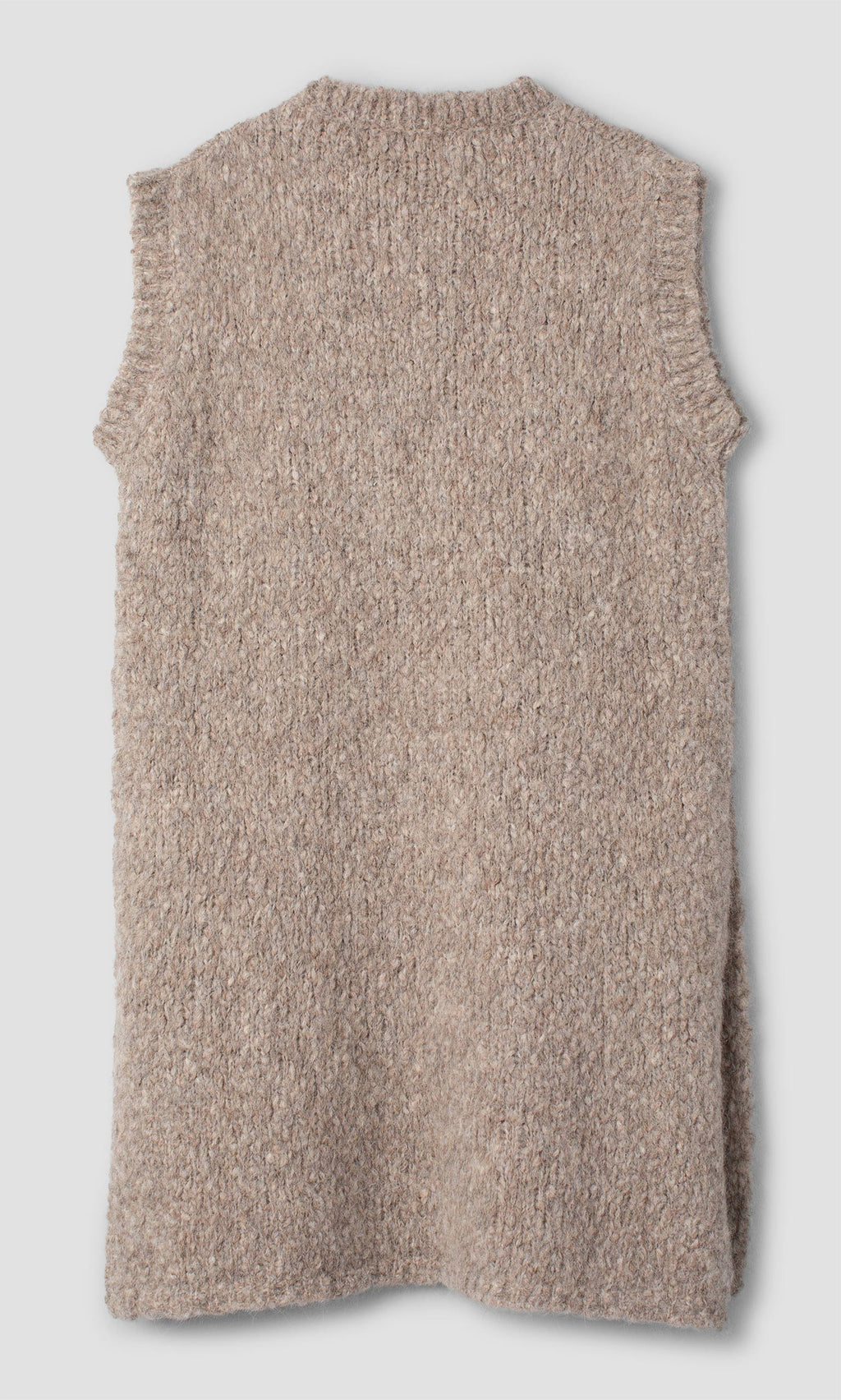 Plümo  Beige sleeveless Borwick Tunic in alpaca wool with a crew neckline, ideal for winter layering.