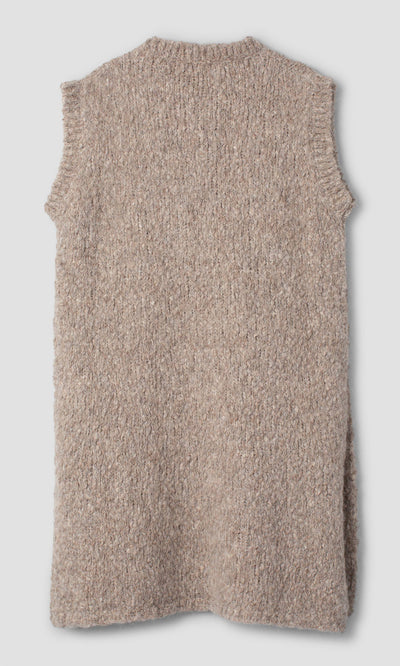 Plümo  Beige sleeveless Borwick Tunic in alpaca wool with a crew neckline, ideal for winter layering.