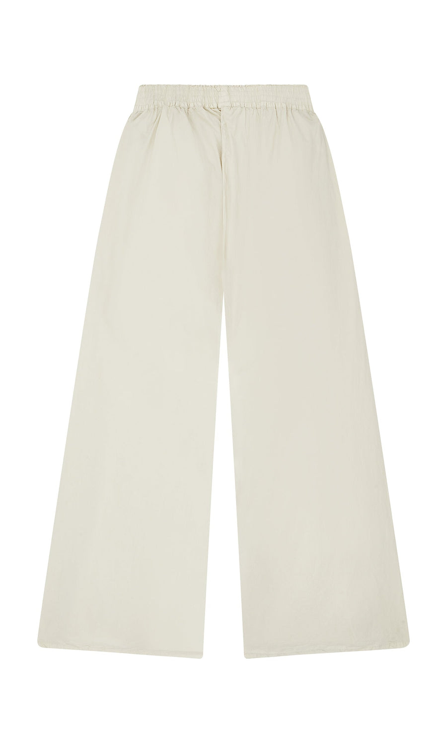 Plümo- Jung Pants—hand-dyed, wide-leg cream cotton with a high waist and elastic band, shown on a white background.