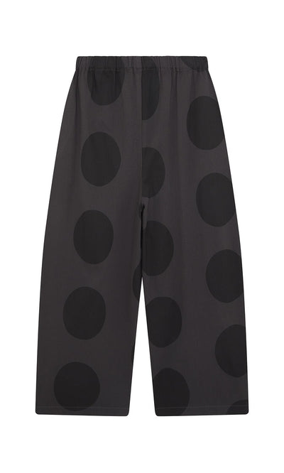 Plümo- Easy Point Pants: Pull-on cotton-canvas with an elastic waist and bold dark polka dots, handcrafted in Italy.