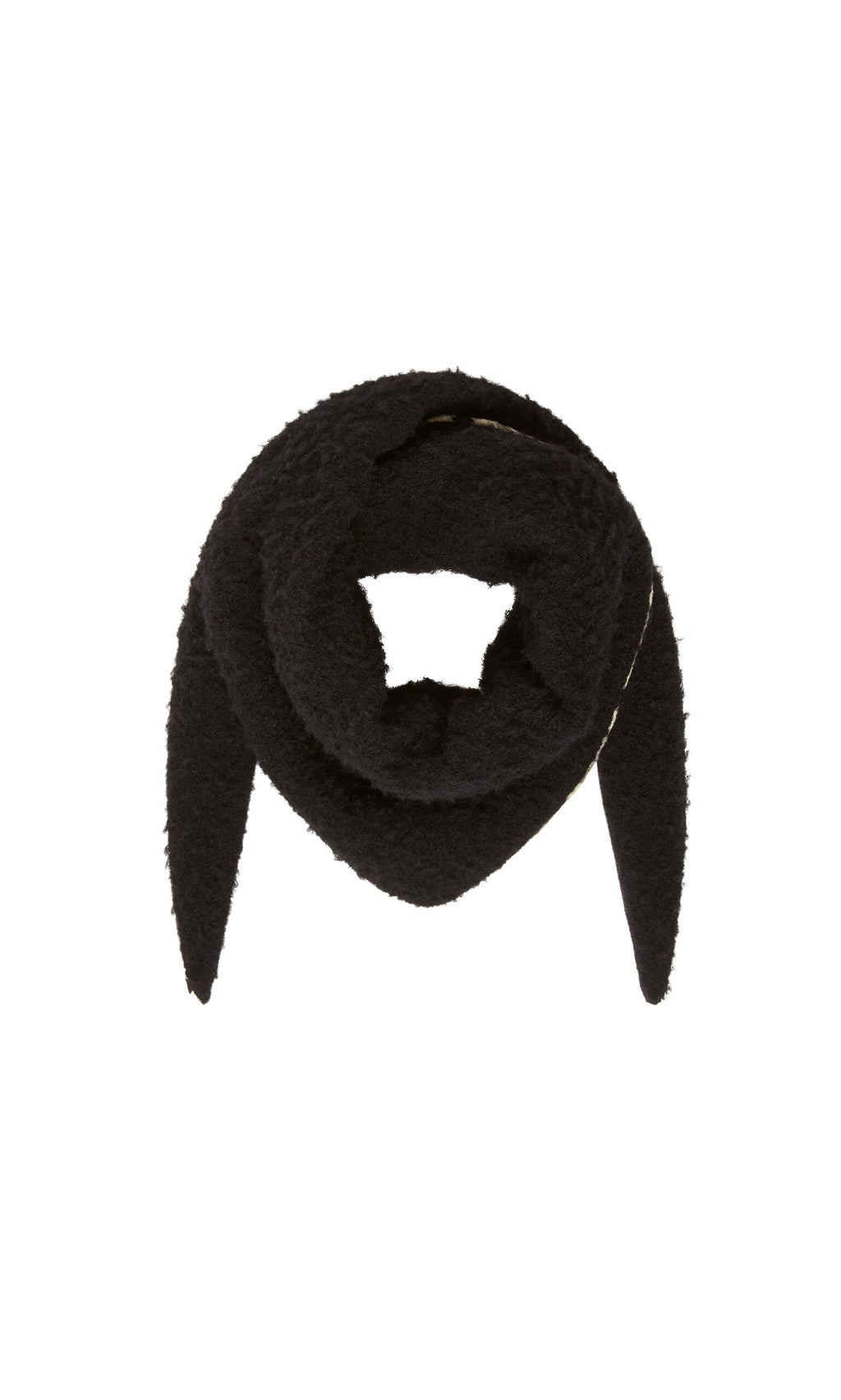 Plümo- Gingham Patch Scarf in black, handcrafted by Italian artisans, displayed in a loop on a plain white background.