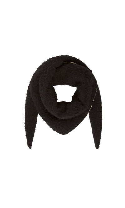 Plümo- Gingham Patch Scarf in black, handcrafted by Italian artisans, displayed in a loop on a plain white background.