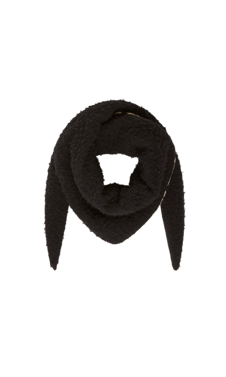 Plümo- Gingham Patch Scarf in black, handcrafted by Italian artisans, displayed in a loop on a plain white background.