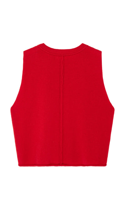 Plümo- Stella Tank: bright red, sleeveless cashmere top with supersoft feel, back central seam, and clean design.
