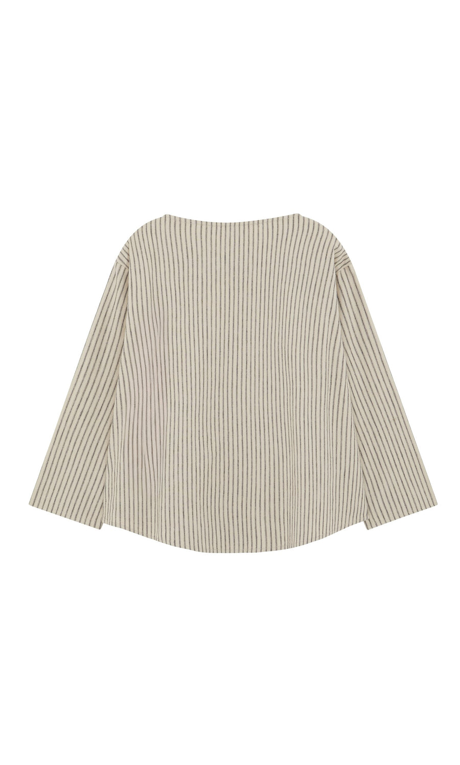 Plümo- Sail Cloth Top: Beige, long-sleeve ribbed knit with wide sleeves, inspired by classic Breton style.