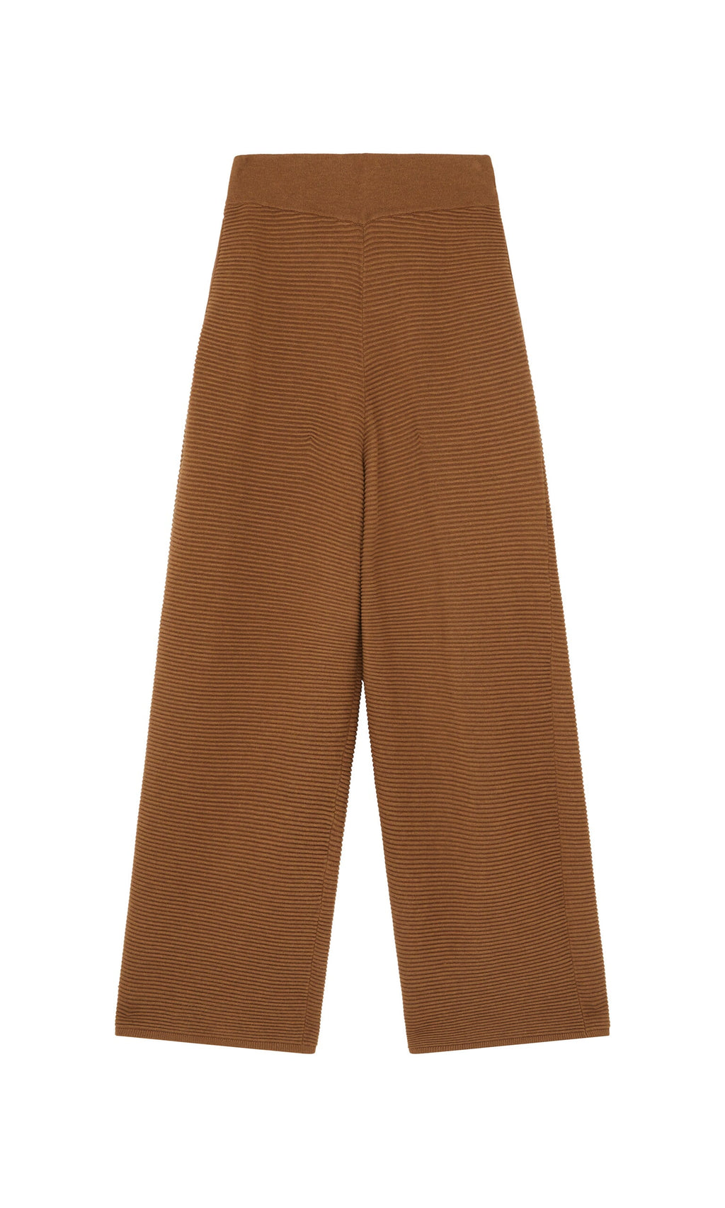 Plümo- Orla Pants - Chestnut: wide-leg rib-knit pants with elastic waistband, shown flat on a white background.