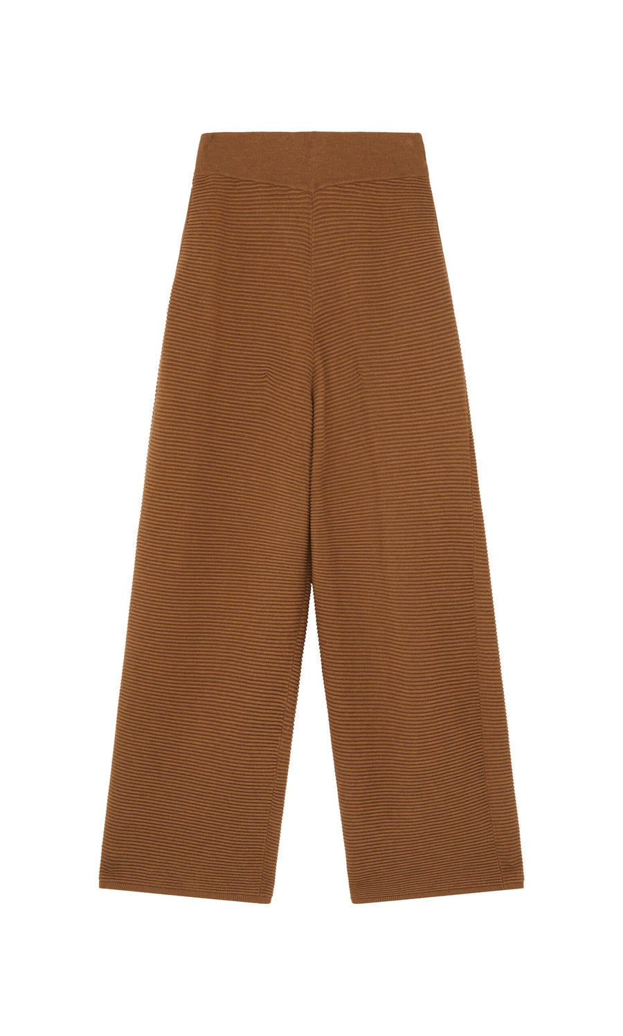 Plümo- Orla Pants - Chestnut: wide-leg rib-knit pants with elastic waistband, shown flat on a white background.