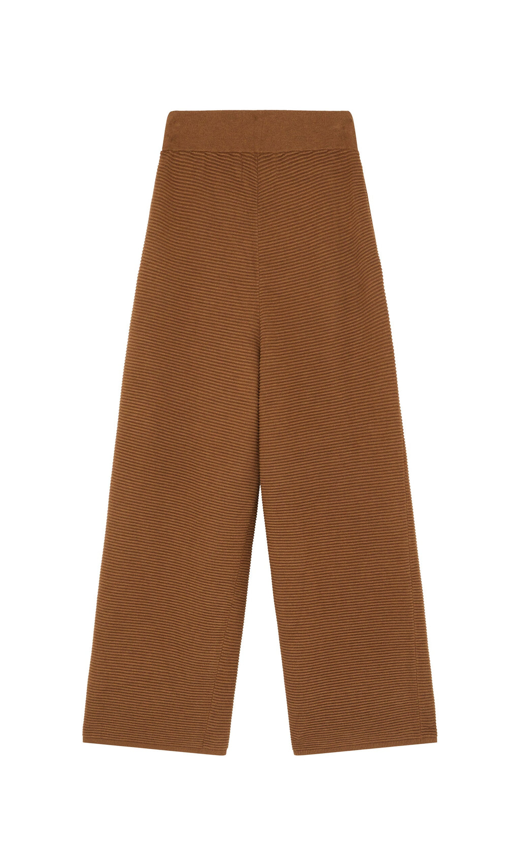 Plümo- Orla Pants - Chestnut: Wide-leg rib-knit pants with elastic waistband, shown flat on a white background.