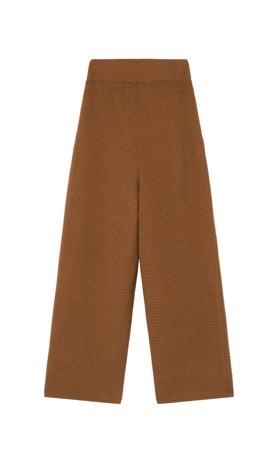 Plümo- Orla Pants - Chestnut: Wide-leg rib-knit pants with elastic waistband, shown flat on a white background.