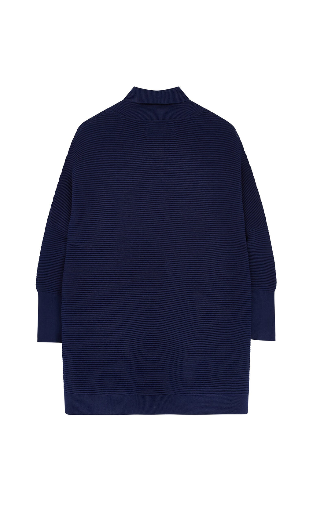 Plümo- Jack Rollneck - Navy: Super soft yarn, swirl pattern, relaxed one-size fit, shown from the back.