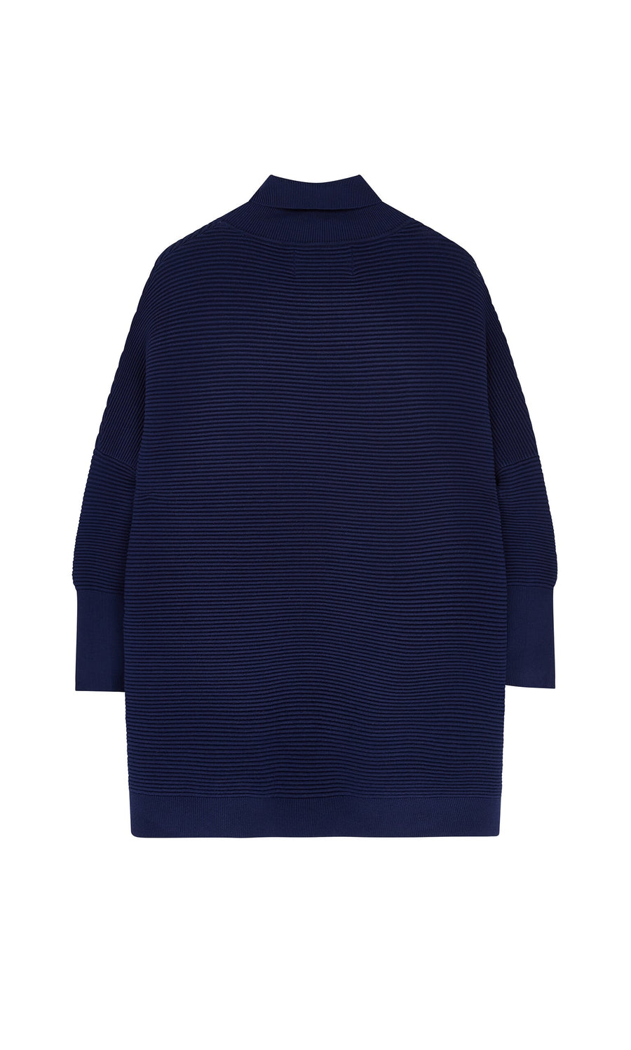 Plümo- Jack Rollneck - Navy: Super soft yarn, swirl pattern, relaxed one-size fit, shown from the back.