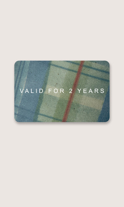 Plümo  A Digital Plümo Gift Card with abstract colors and VALID FOR 2 YEARS in bold white capital letters.