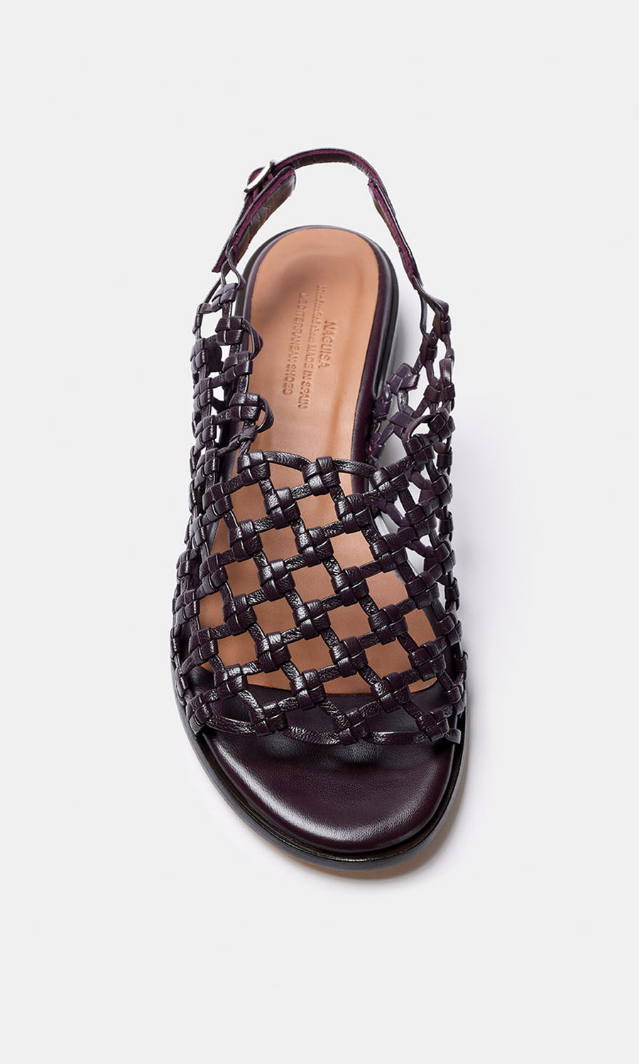 Plümo- The Arts Club Sandals are black woven leather, handcrafted in Spain with an open toe and slingback strap.