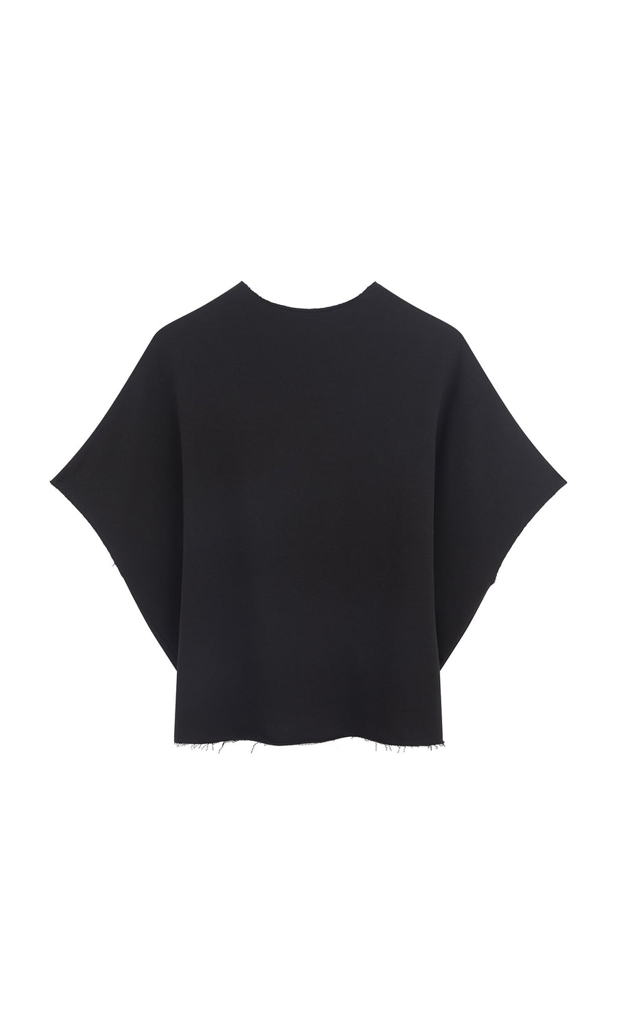 Plümo- The Gabriella Top is a black cotton jersey with wide angular sleeves and a raw hem, shown on a white background.