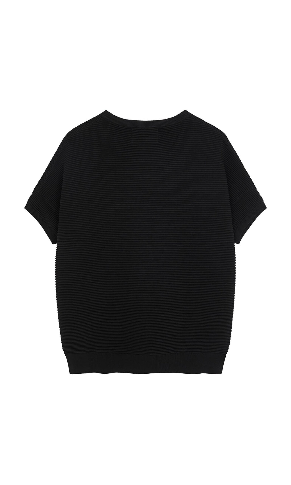 Plümo- Jack Short Sleeve - Black knit sweater with ribbed texture, shown from the back on a white background.