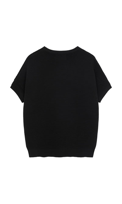 Plümo- Jack Short Sleeve - Black knit sweater with ribbed texture, shown from the back on a white background.