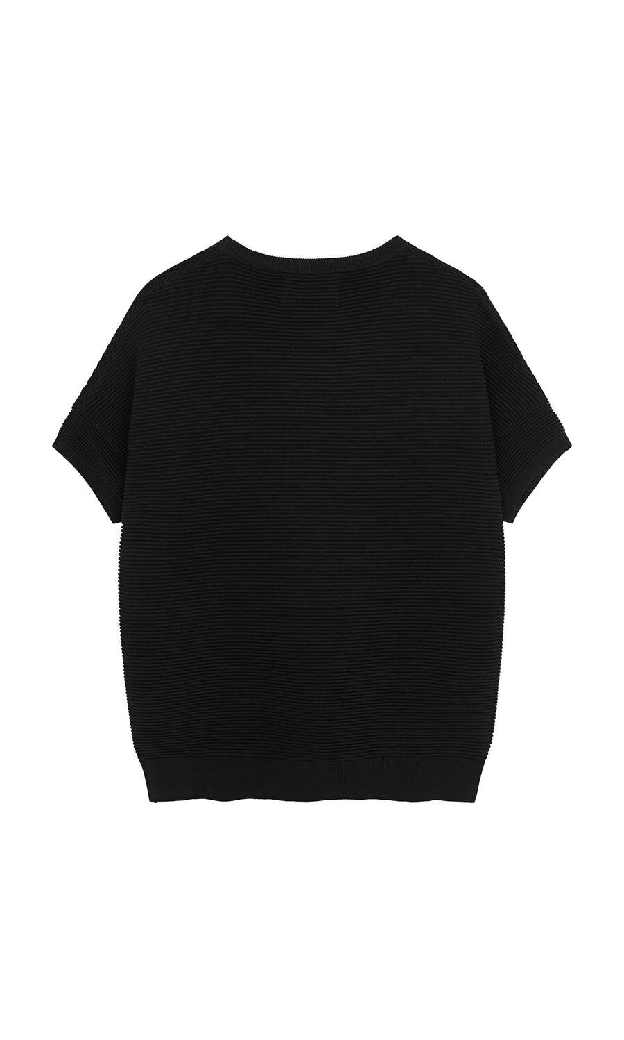 Plümo- Jack Short Sleeve - Black knit sweater with ribbed texture, shown from the back on a white background.