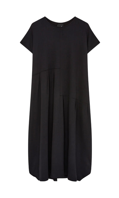 Plümo- The Blackout Dress is a loose, short-sleeved stretch-jersey dress with an asymmetrical seam and gathered skirt.