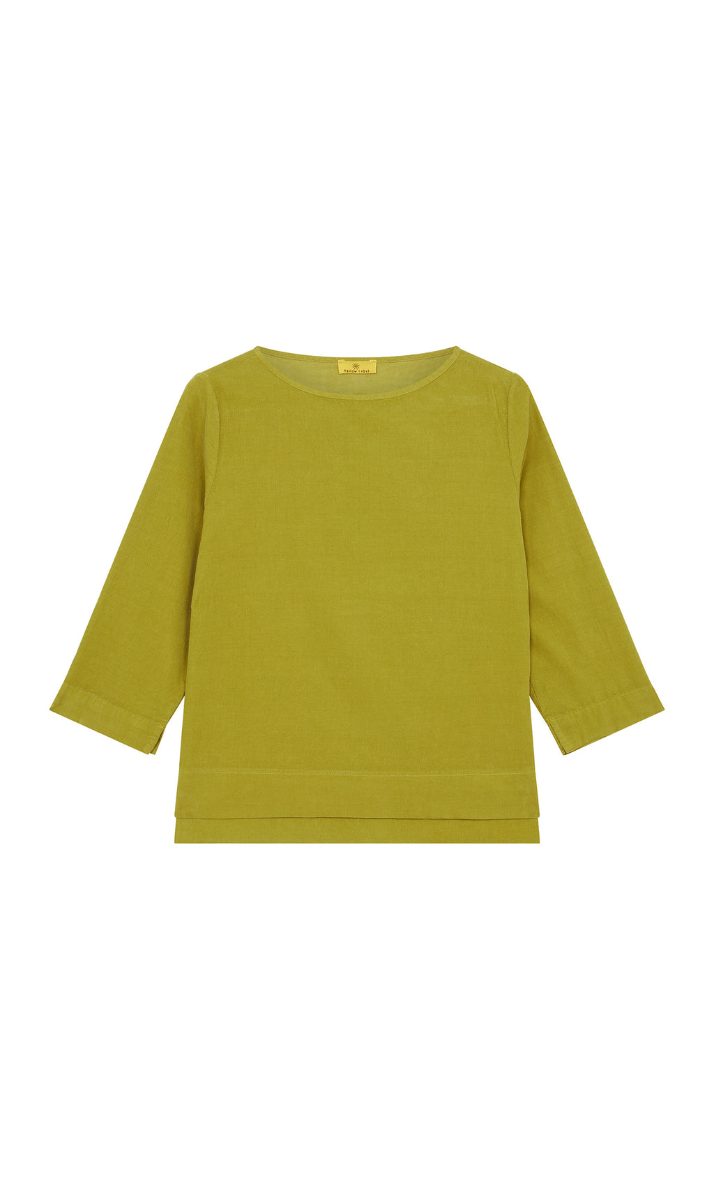 Plümo  Moss Top - Corduroy: moss green, long-sleeve, crew neck, relaxed fit, shown flat on a white background.