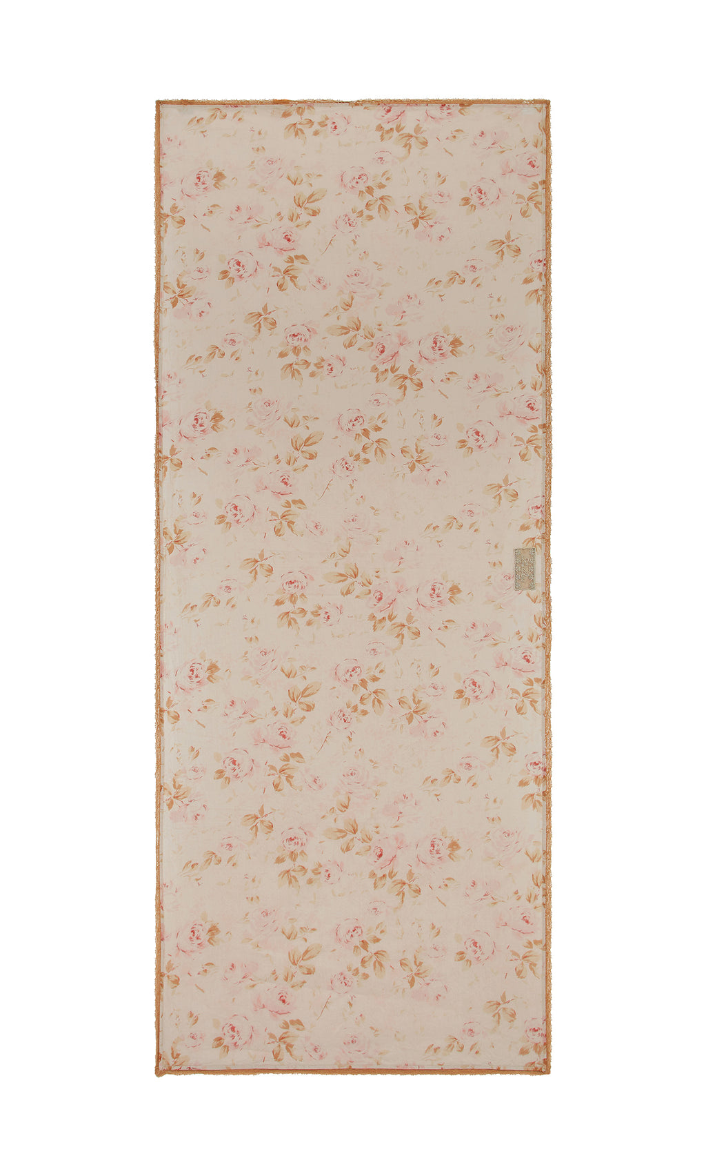 Plümo  Dawn Scarf in pale pink and beige with a vintage floral print and thin, decorative border.