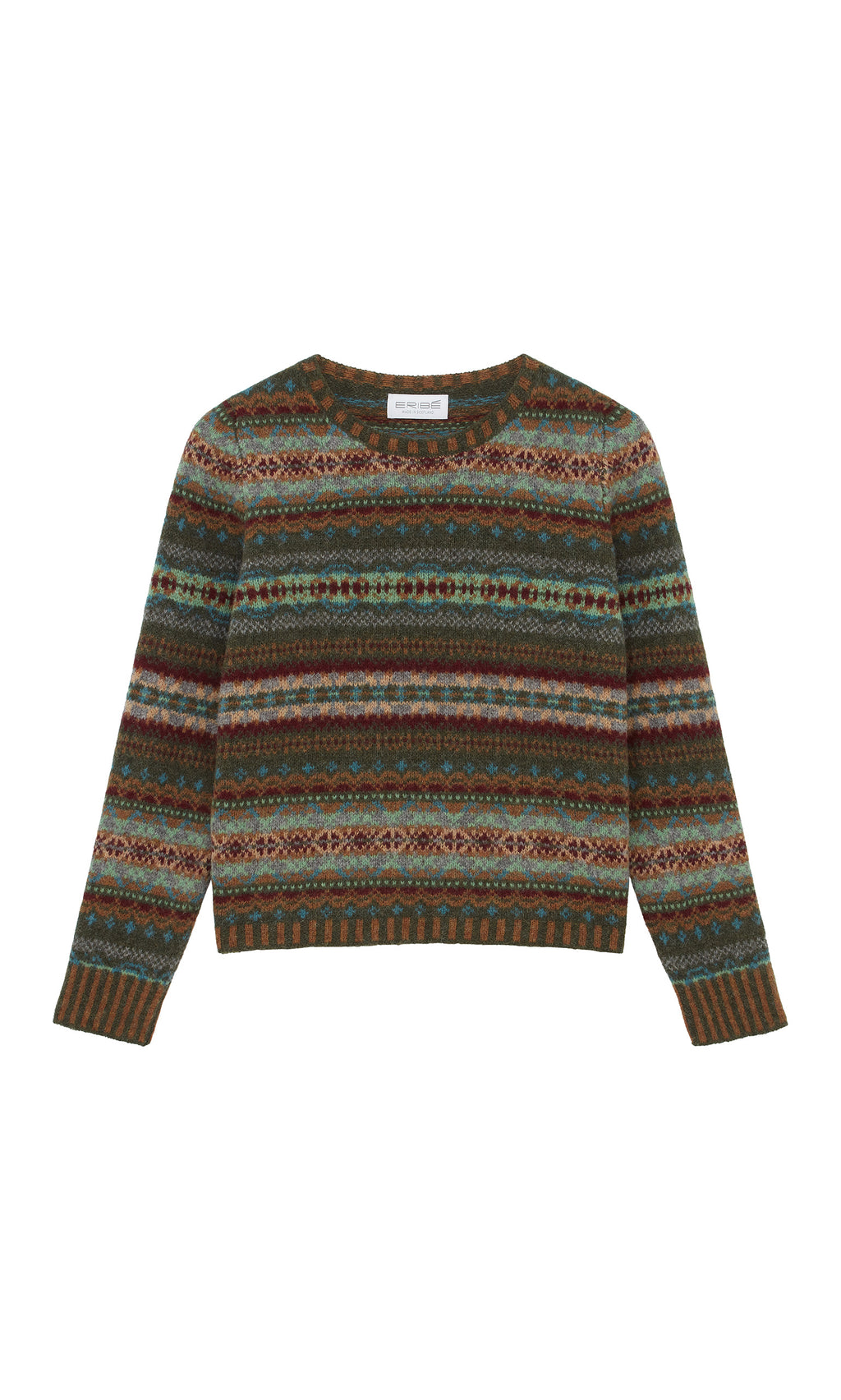 Plümo  The Iona Fairisle Jumper: a Scottish-made, pure wool knit with multicolored geometric and zigzag designs.