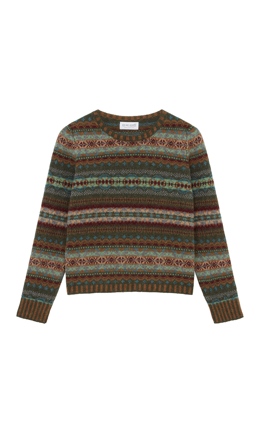 Plümo  The Iona Fairisle Jumper: a Scottish-made, pure wool knit with multicolored geometric and zigzag designs.