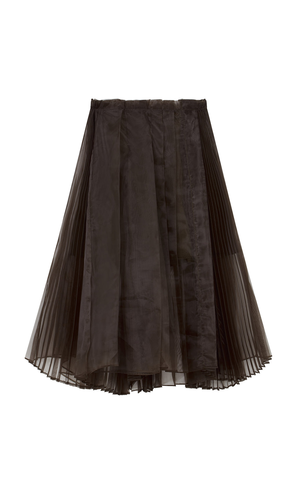 Plümo  Kyffin Organza Skirt: black sheer, lightweight, knife-pleat design shown on a white background.