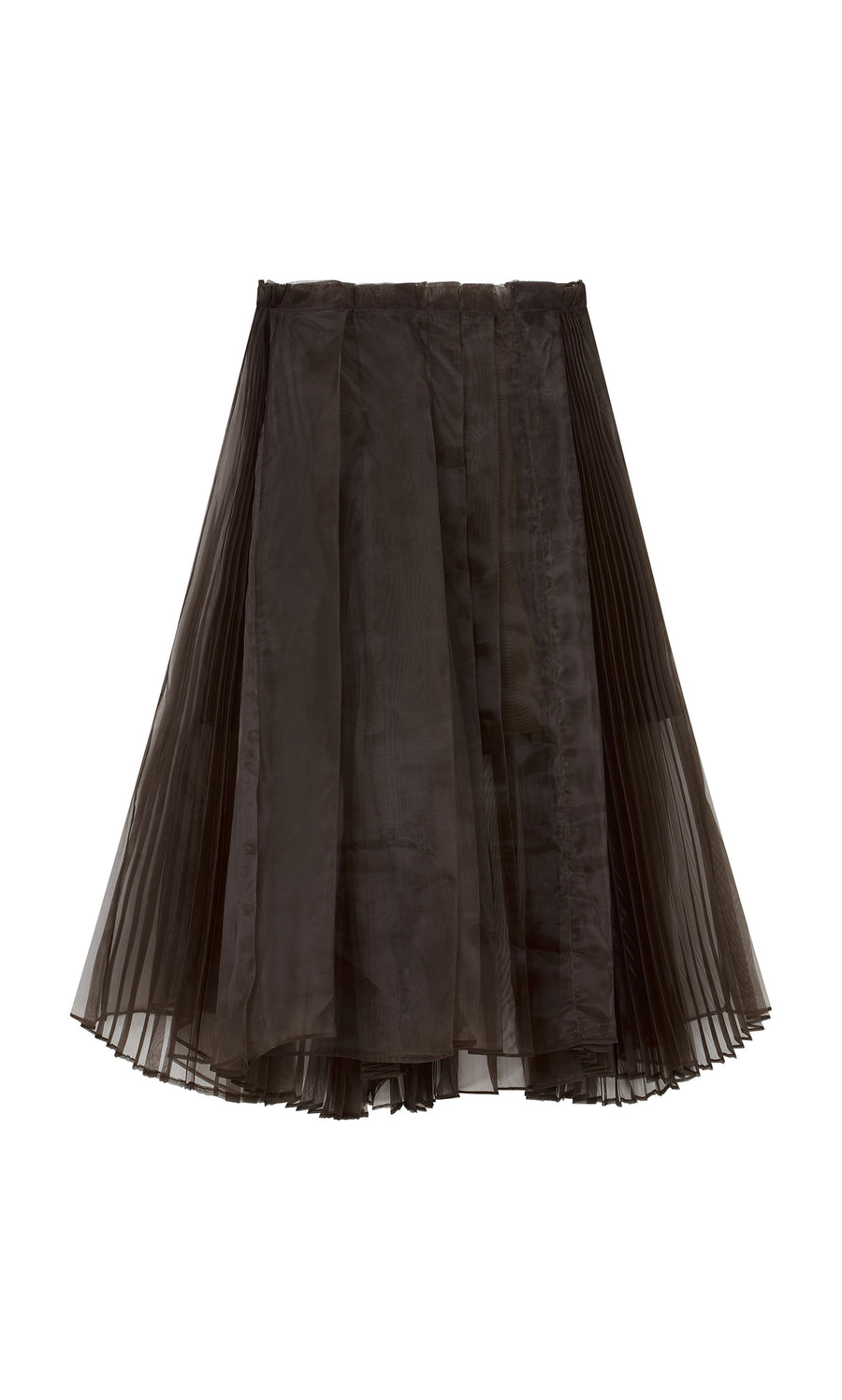 Plümo  Kyffin Organza Skirt: black sheer, lightweight, knife-pleat design shown on a white background.