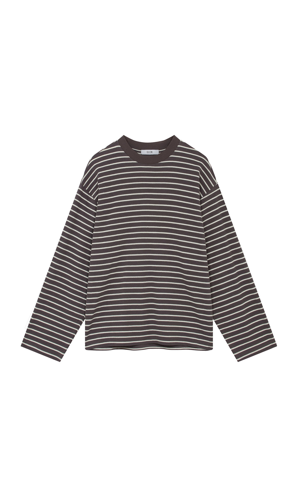 Plümo  Breton Tee - Coal: cotton-blend jersey, boxy fit, striped texture, shown flat on a white background.