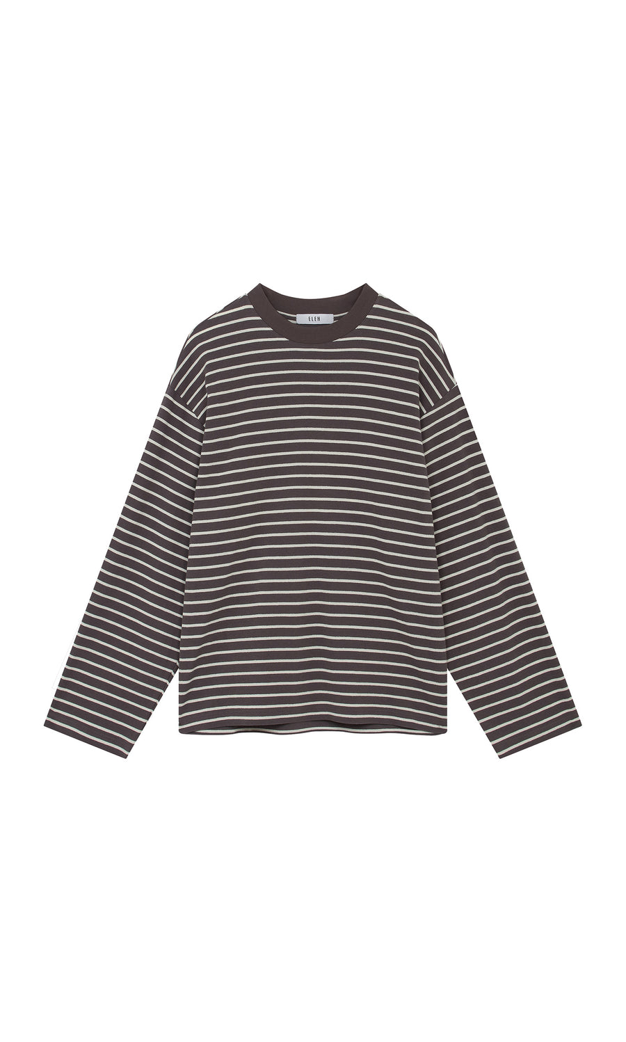 Plümo  Breton Tee - Coal: cotton-blend jersey, boxy fit, striped texture, shown flat on a white background.