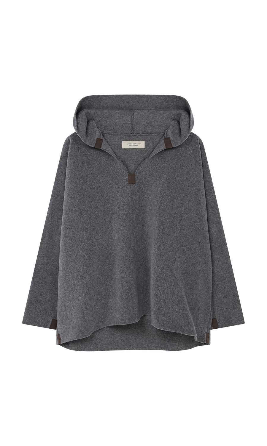 Plümo  Grey Felted Hoodie: loose fit, brown accents, OEKO-TEX certified fabric for safe and comfortable wear.