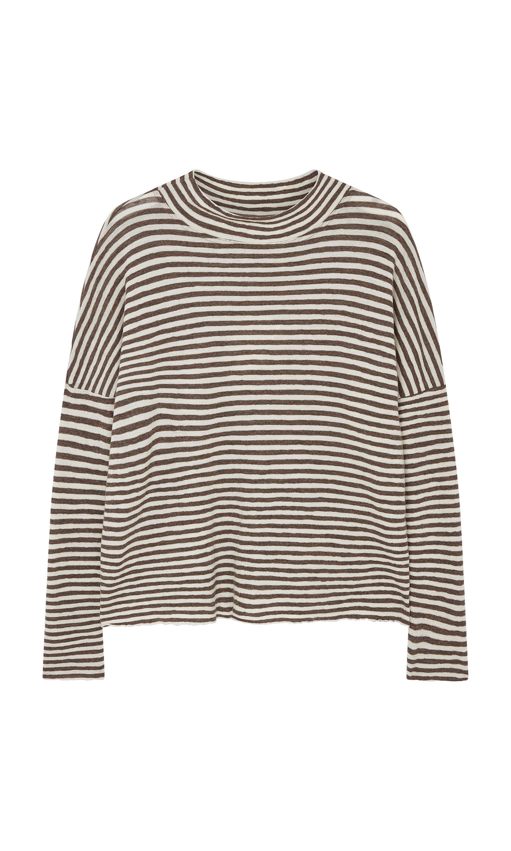 Plümo  Oana Mock Neck: long-sleeve shirt with horizontal stripes and a relaxed fit, inspired by classic Danish style.