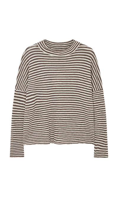 Plümo  Oana Mock Neck: long-sleeve shirt with horizontal stripes and a relaxed fit, inspired by classic Danish style.