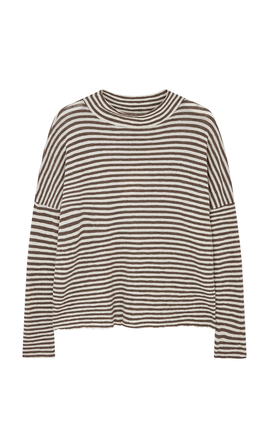 Plümo  Oana Mock Neck: long-sleeve shirt with horizontal stripes and a relaxed fit, inspired by classic Danish style.