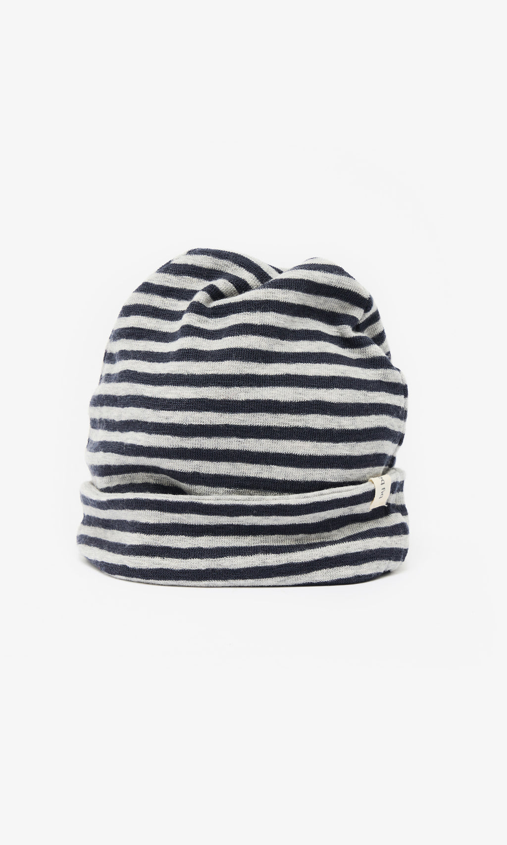 Plümo  Dawn Stripe Beanie: Navy and white stripes, slouchy fit—perfect knit for cool-weather style.