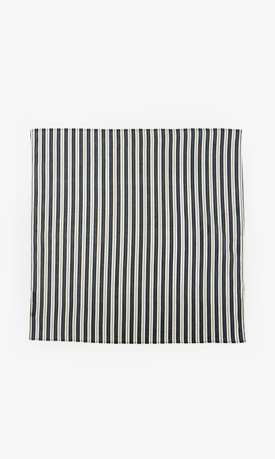 Plümo  Blue Stripe Necktie with variegated vertical black and blue stripes, laid flat on a white background.