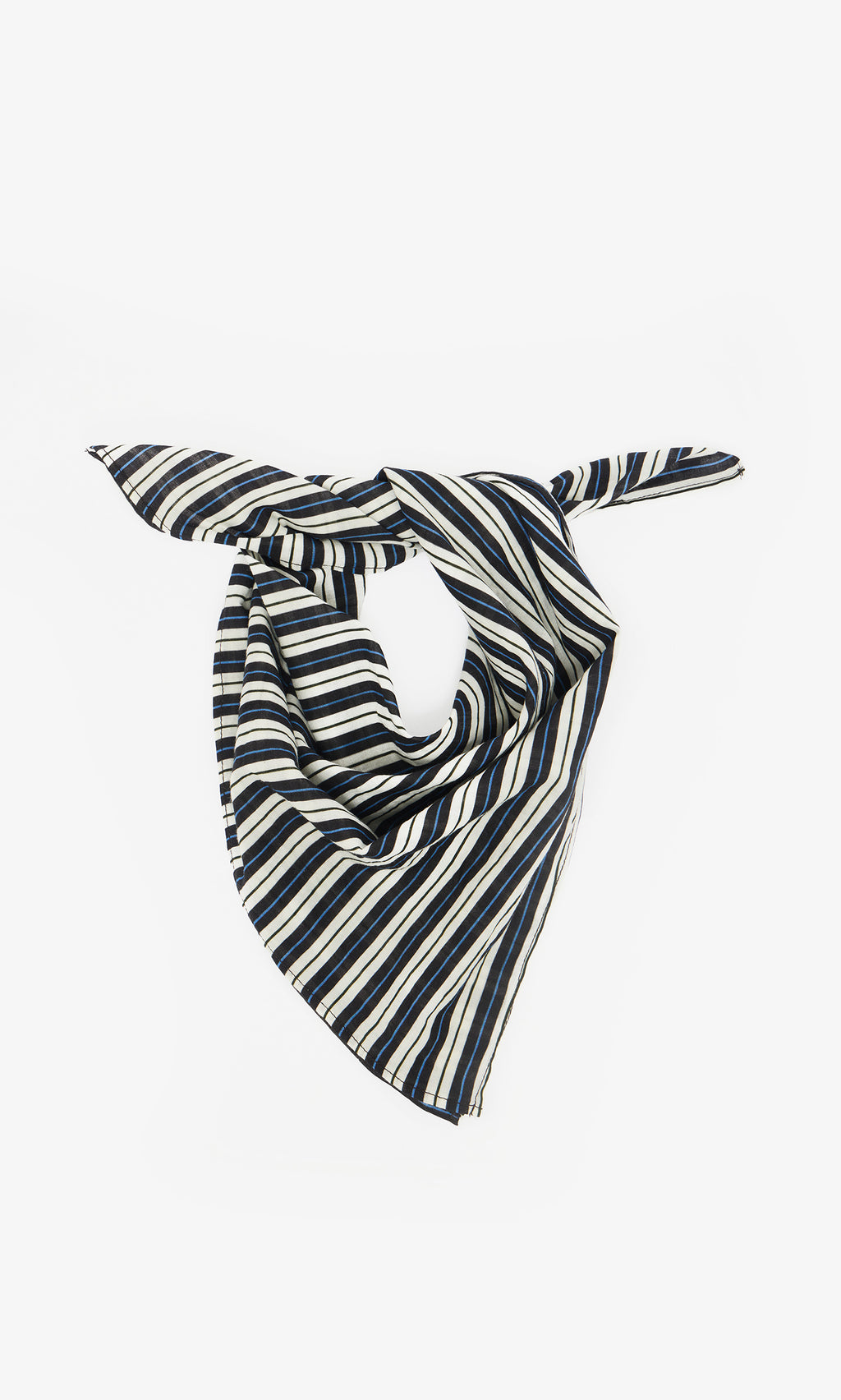 Plümo  Blue Stripe Necktie with crisp stripes and pointed ends, displayed flat as if styled in a Paris atelier.