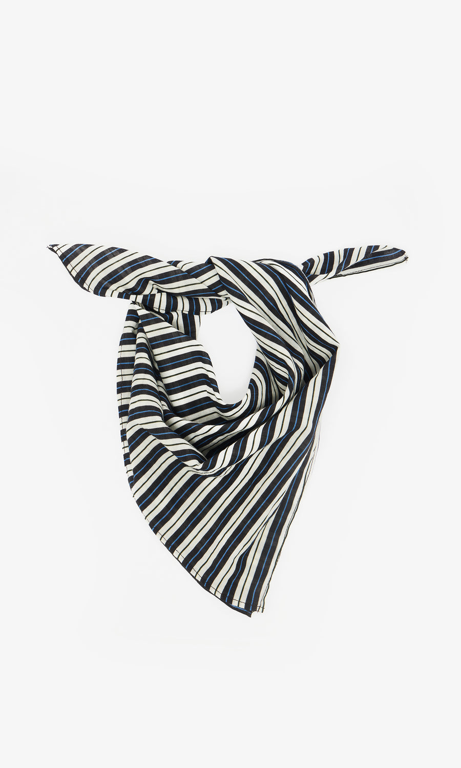 Plümo  Blue Stripe Necktie with crisp stripes and pointed ends, displayed flat as if styled in a Paris atelier.