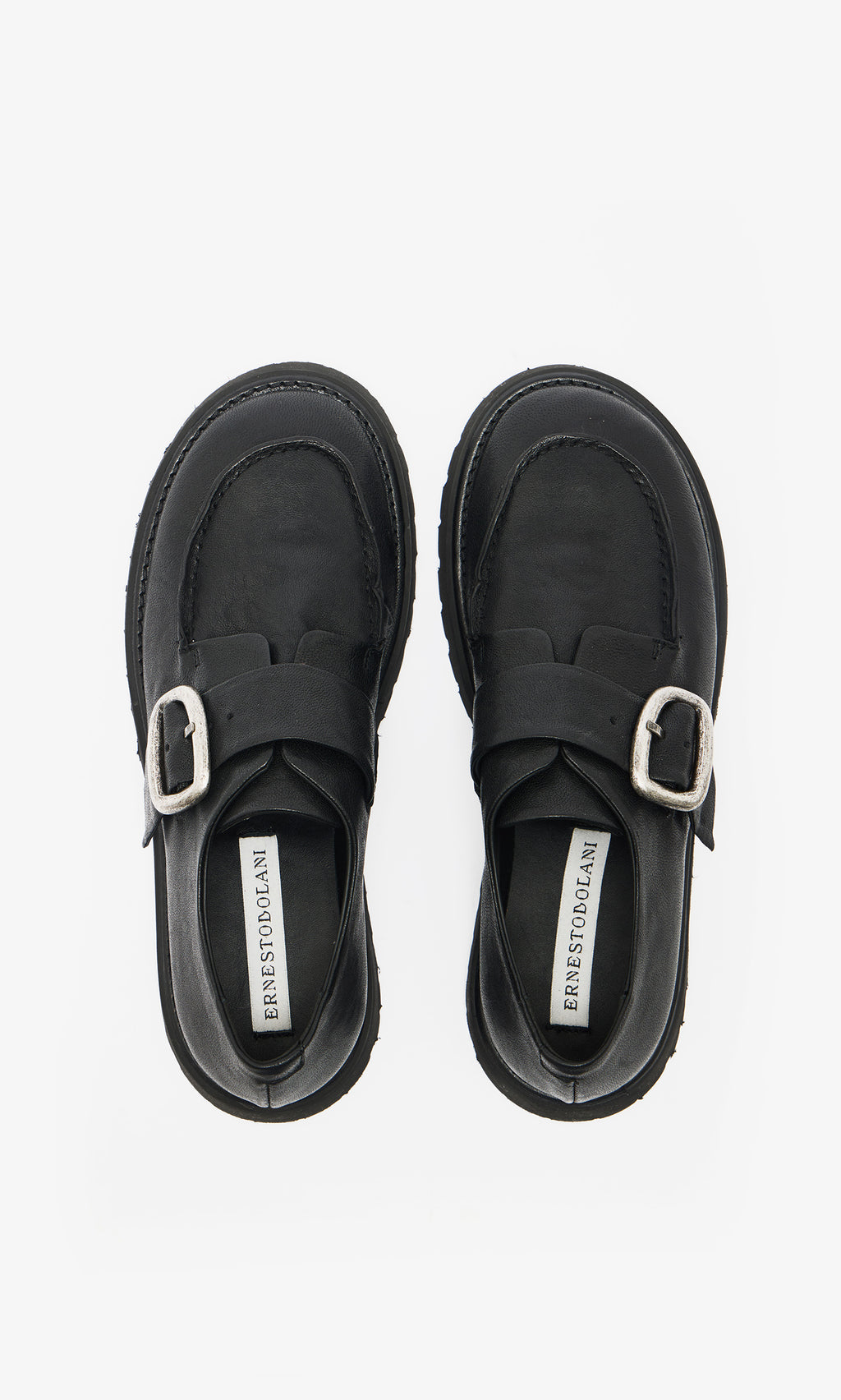 Plümo  Black Creepers with lugged rubber outsoles are shown side by side on a white background.