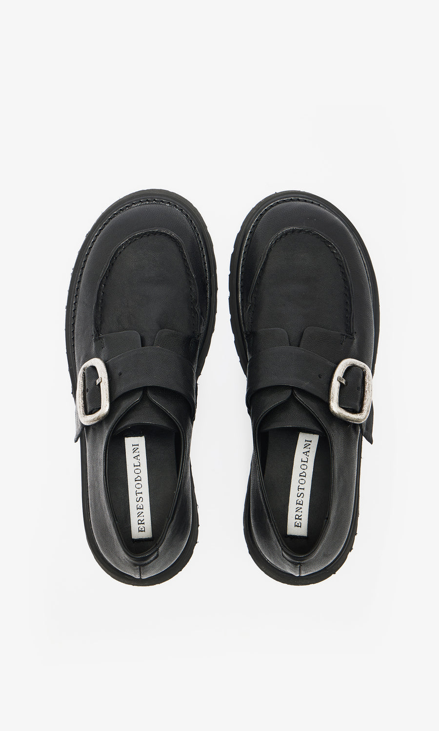 Plümo  Black Creepers with lugged rubber outsoles are shown side by side on a white background.