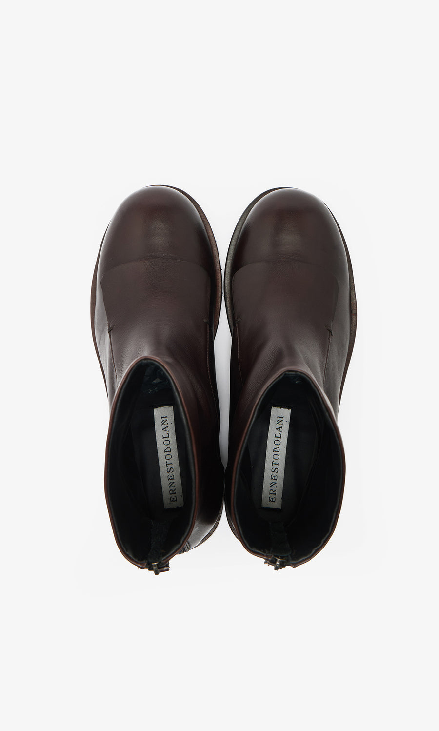 Plümo  Over Boots: Italian-made military gaiter leather ankle boots viewed from above on a white background.