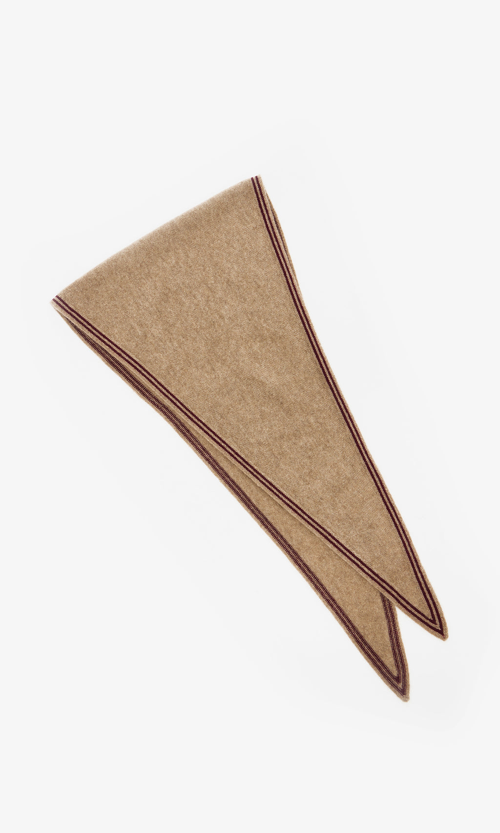 Plümo  An Oatmeal Necktie with maroon trim, crafted from organic cashmere, laid flat on a white background.