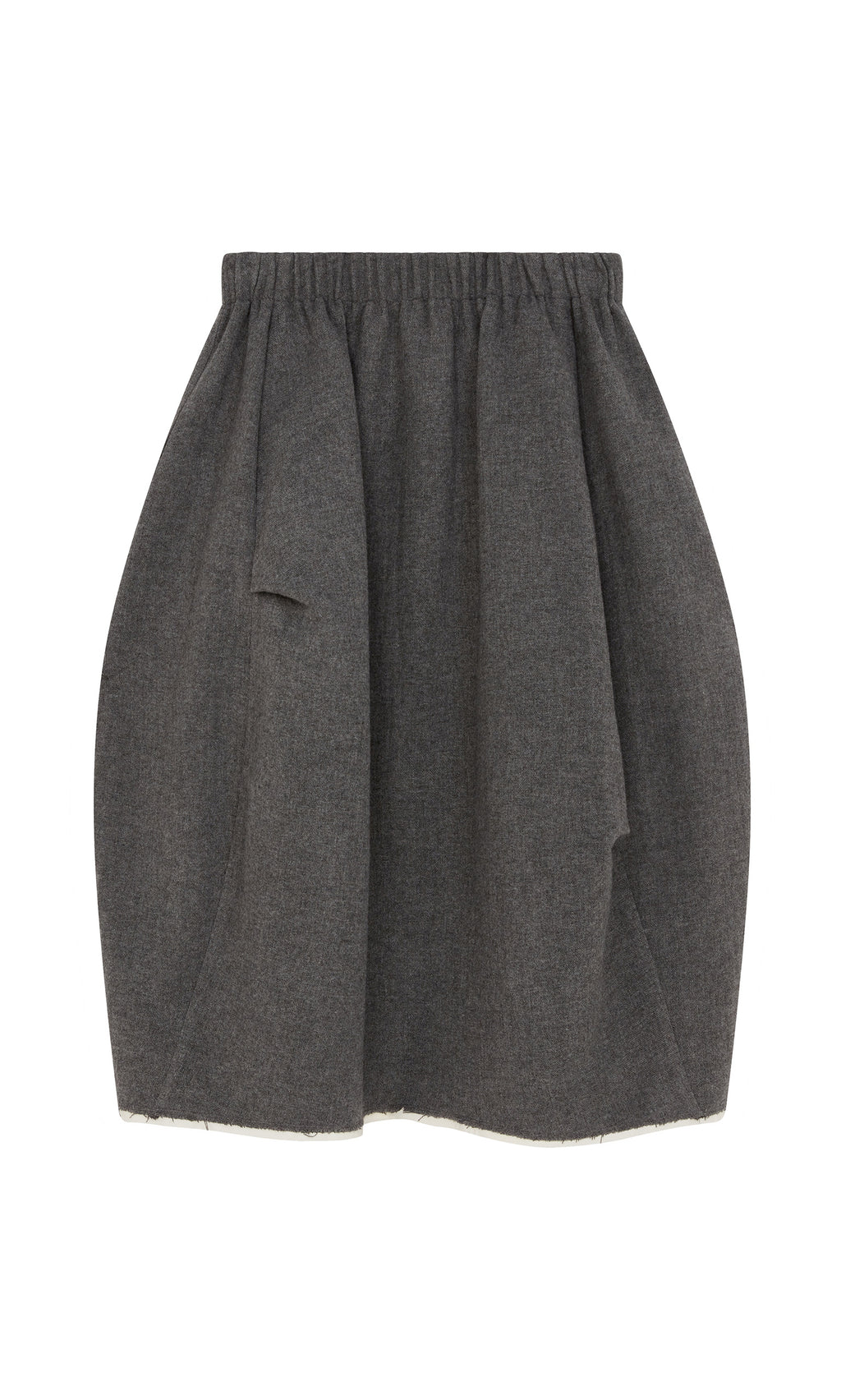 Plümo  Ghent Skirt: gray woven wool balloon skirt with elastic waistband and draping, made in England.