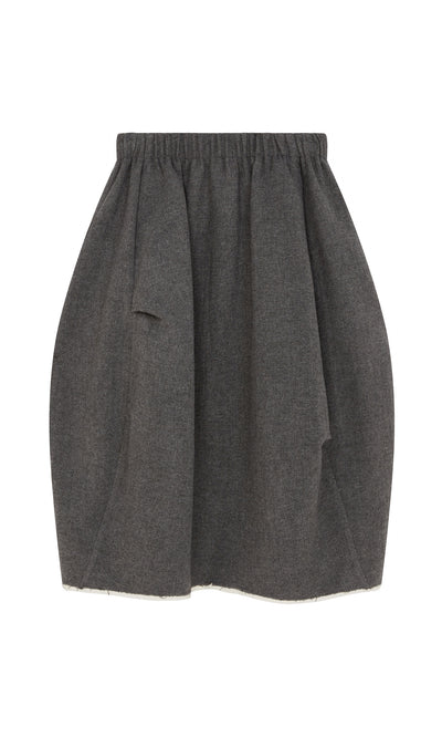 Plümo  Ghent Skirt: gray woven wool balloon skirt with elastic waistband and draping, made in England.