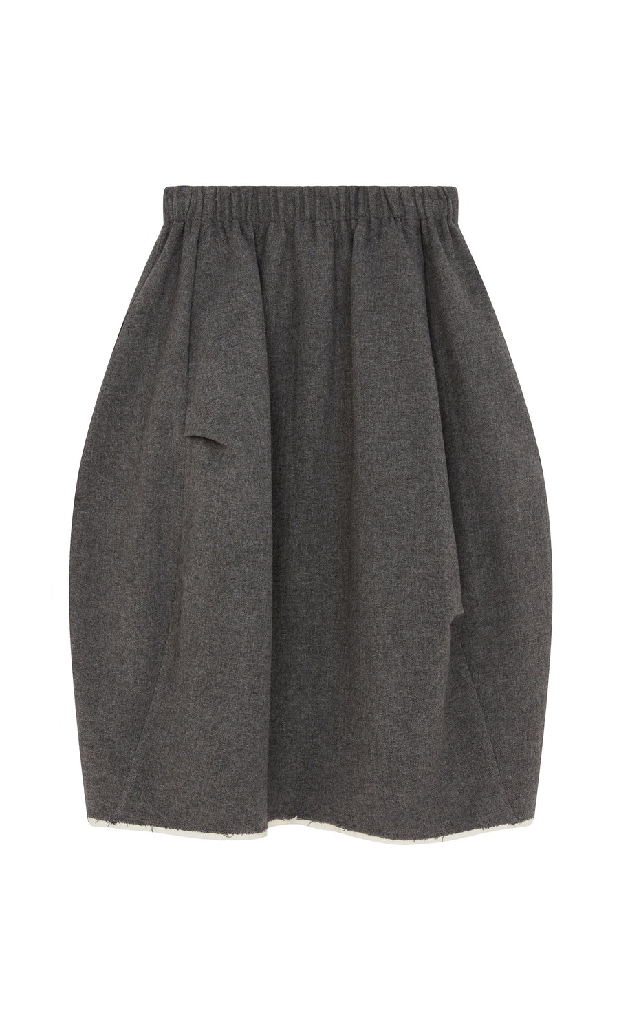 Plümo  Ghent Skirt: gray woven wool balloon skirt with elastic waistband and draping, made in England.