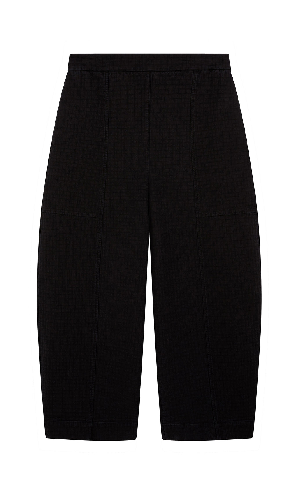 Plümo  Calow Pants - Coal: black wide-leg culottes with visible seams, shown on a white background.