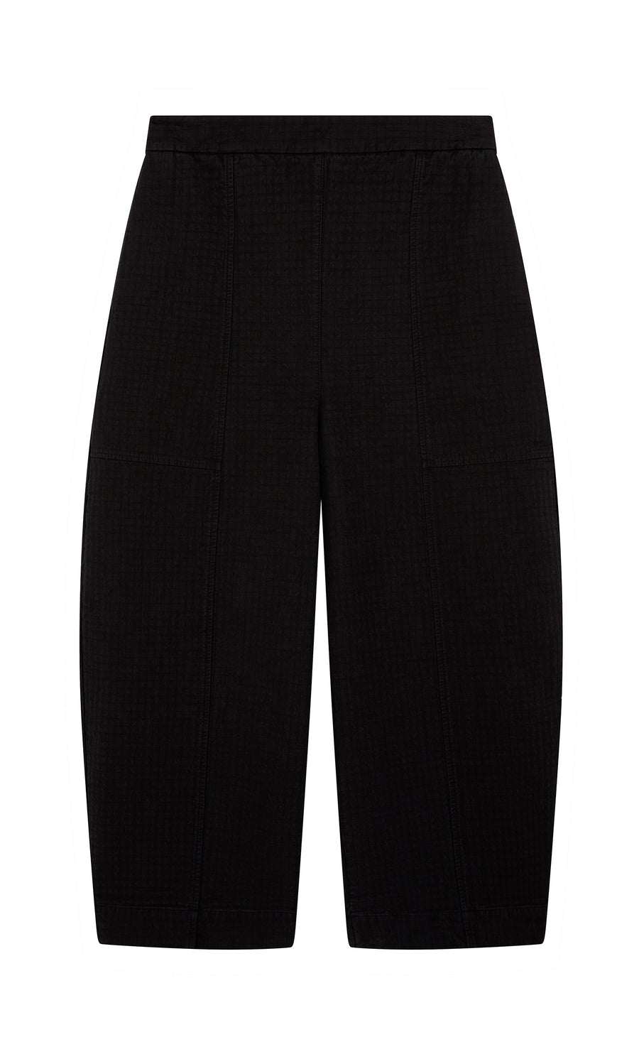Plümo  Calow Pants - Coal: black wide-leg culottes with visible seams, shown on a white background.