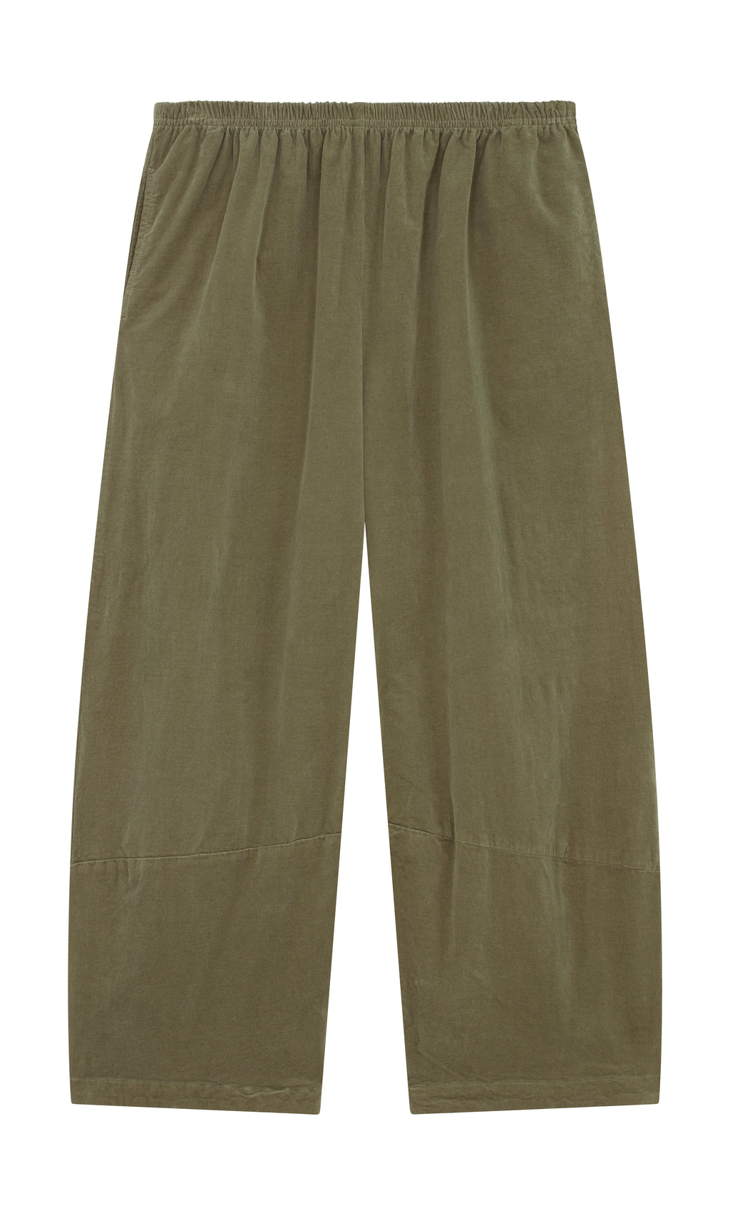 Plümo  Saddle brown Architect Pants with elastic waistband, wide-leg fit, shown flat on a white background.