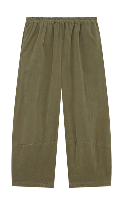 Plümo  Saddle brown Architect Pants with elastic waistband, wide-leg fit, shown flat on a white background.